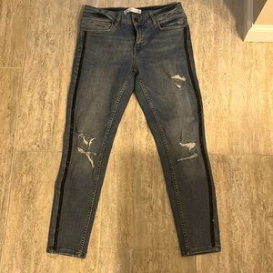 Zara glitter pin strip skinny distressed jeans